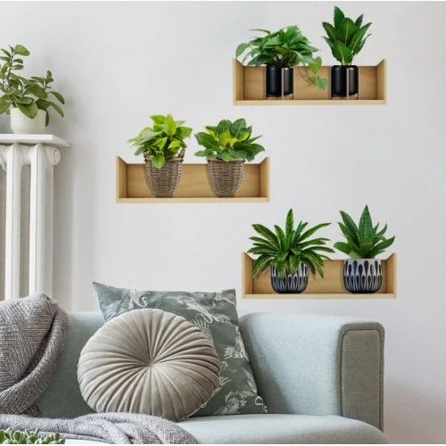 Raflı Bitki Tasarımlı Yapışkanlı Sticker 20*30 Cm 3Lü Set ürün görseli 1