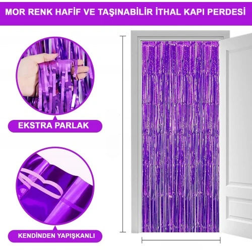 Mor Ekstra Metalize Saçaklı Arka Fon Perde ürün görseli 1