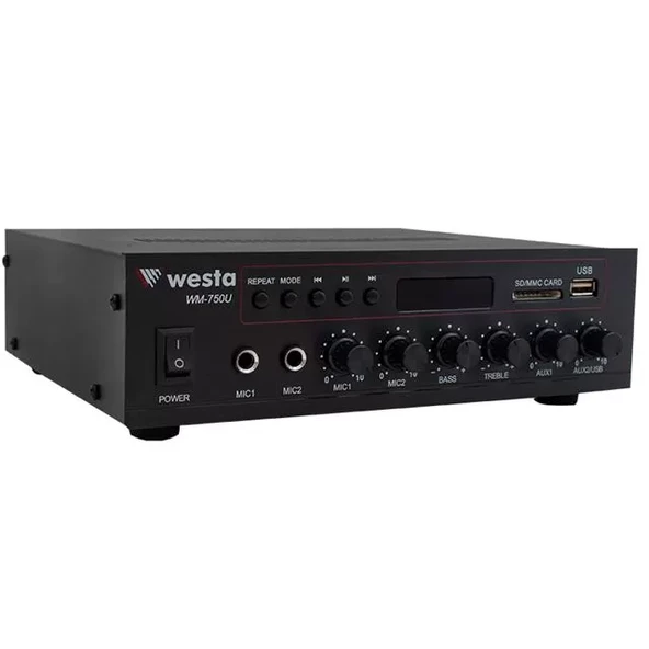 Westa Wm-750U 80 Watt 100V-70V 4-16 Ohm Usb-Sd-Bluetooth 2 Mikrofon Girişli Trafolu Anfi ürün görseli 1