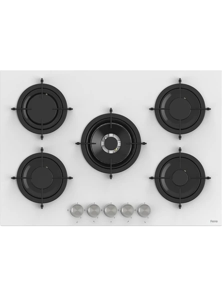 RS036 75 cm Beyaz Cam Gazlı Ocak 5 Gözü Gazlı Modern Tasarım ve Kolay Temizlik ürün görseli 1