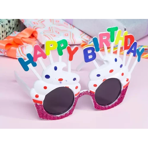 Happy Birthday Beyaz Fuşya Parti Gözlüğü ürün görseli 1