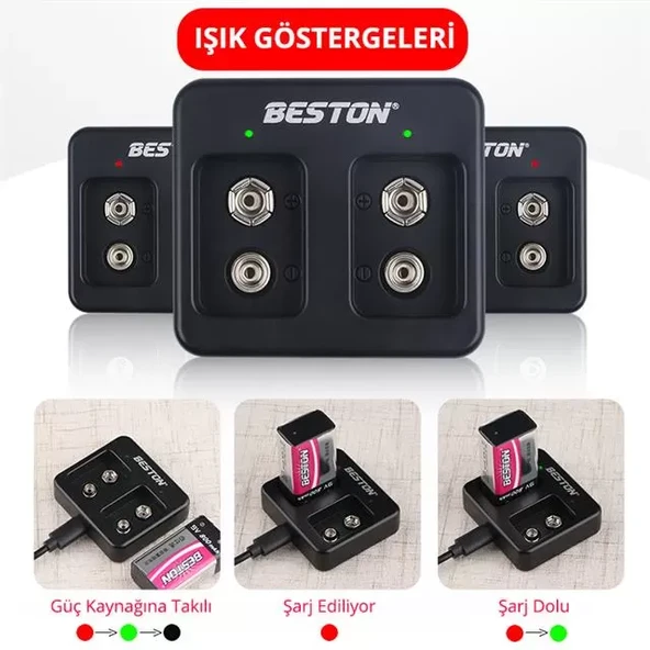 Beston M7005 Siyah 2 X 9 Volt Pil - Resim 2
