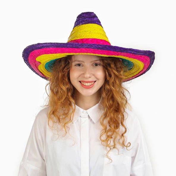 Sombrero Meksika Şapkası Renkli Örme Hasır Çocuk Boy ürün görseli 1