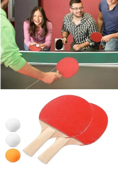 Ping Pong Masa Tenisi Seti Tenis Raketi Seti 2 Raket + 3 Ping Pong Topu Spor Aksesuarları ürün görseli 1