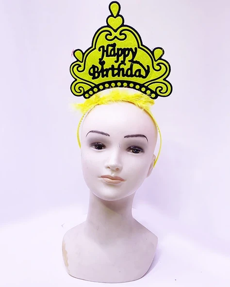 Happy Birthday Neon Sarı Renk Doğum Günü Tacı 24X15 Cm ürün görseli 1