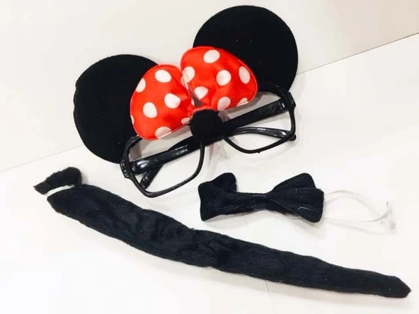 Minnie Mouse Gözlüğü Papyonu Kuyruğu Seti ürün görseli 1