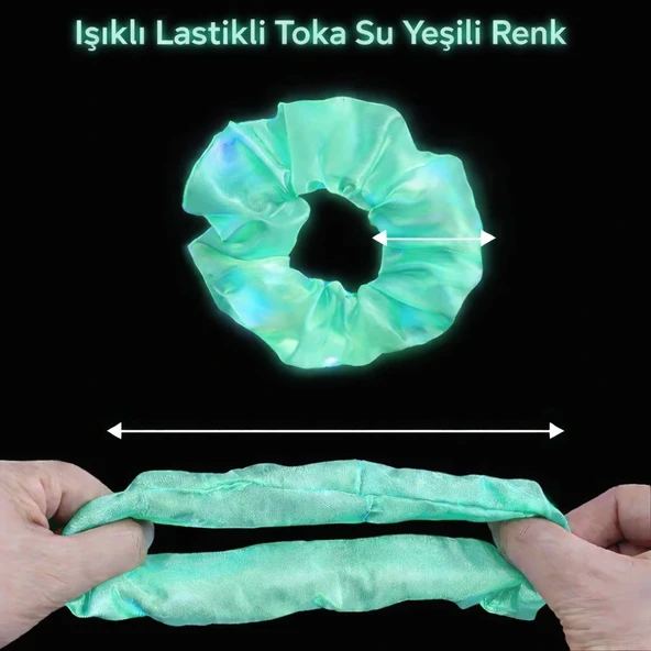 Mint Yeşili Renk Led Işıklı Lastikli Saç Tokası - 3 Modlu Festival &Amp; Parti Saç Tokası ürün görseli 1