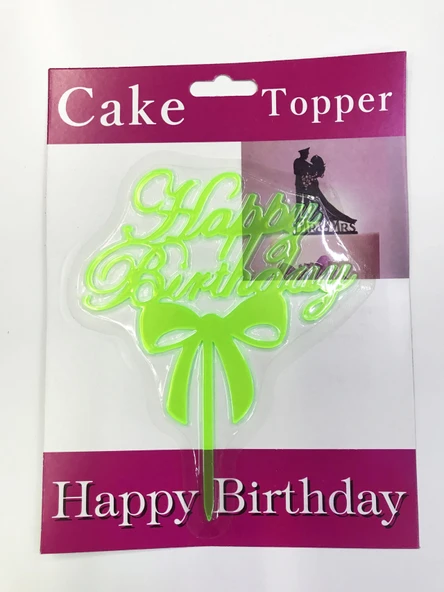 Happy Birthday Yazılı Fiyonklu Pasta Kek Çubuğu Yeşil Renk ürün görseli 1