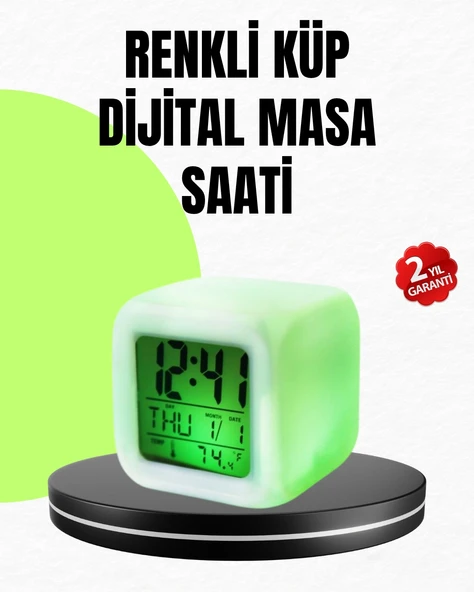 Gece Lambası Fonksiyonlu Renk Değiştiren Led Küp Dijital Saat ürün görseli 1