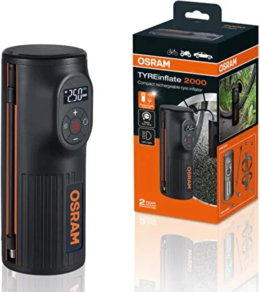 Osram Lastik Şişirme Kompresörü, Şarjlı, 2000 mAh, Tyreinflate OTIR2000 ürün görseli 1