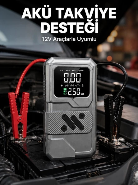 Taşınabilir Araç Akü Takviye Ve Hava Kompresörü Powerbank Özellikli ürün görseli 1