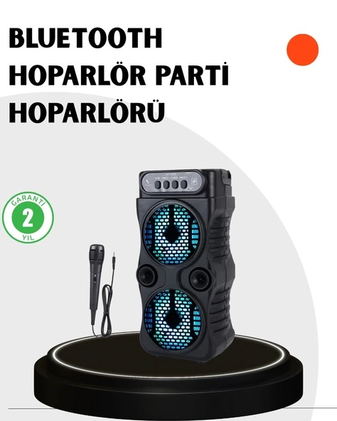 Bağlantılı Taşınabilir Hoparlör – Led Işıklı, Fm Radyolu, Mikrofon Girişli ürün görseli 1
