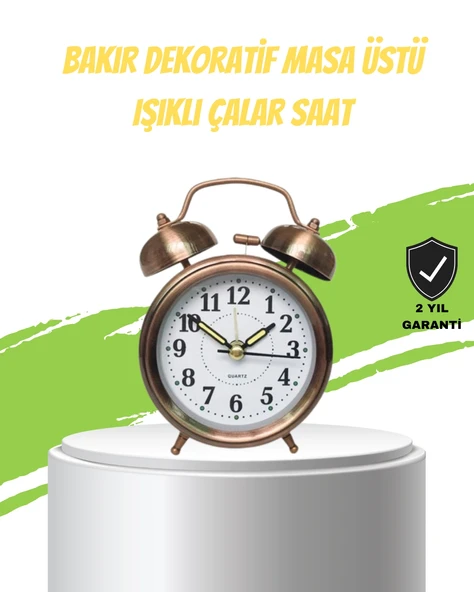 Nostaljik Bronz Metal Alarmlı Masa Saati Büyük Boy Dekoratif Şık Tasarım ürün görseli 1