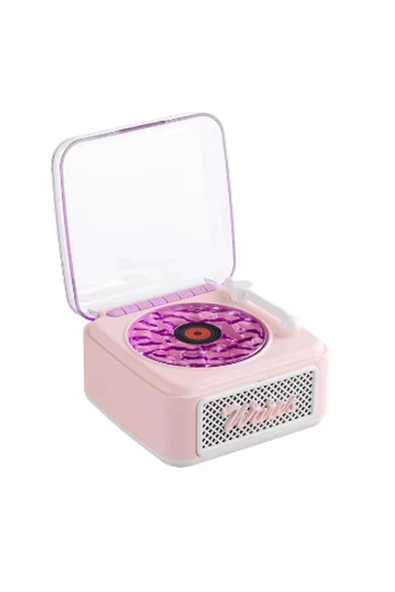 Nostalji Plak Görünümlü Radyolu Hoparlör 3D Ses Dalgası Müzik Plak Pembe ürün görseli 1