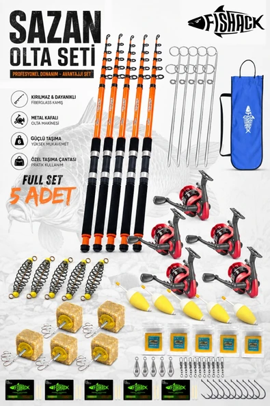 Profesyonel 5’li Sazan Olta Takımı - 3.30MT- Kırılmaz Kamış Metal Kafa Makine ürün görseli 1
