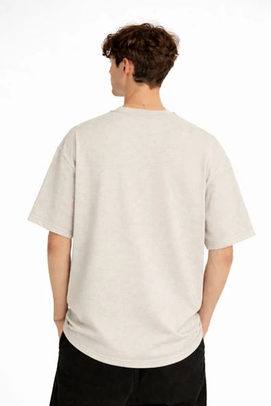 Panda - Baskılı Oversize Tişört BEJ - Resim 2