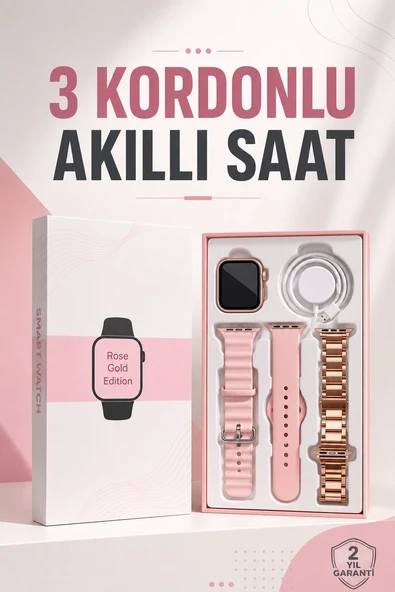 Akıllı Saat Ekran 3 Kordonlu Aksesuar Hediyeli Sesli Görüşme ürün görseli 1