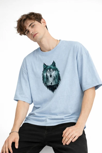 Wolf - Oversize Erkek Tişört Bebek Mavisi ürün görseli 1