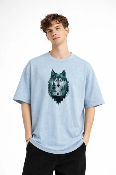 Wolf - Oversize Erkek Tişört Bebek Mavisi - Resim 2