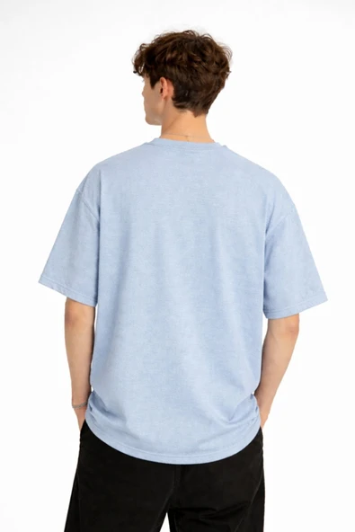 MN - Bear Baskılı Oversize Tişört AÇIK MAVİ - Resim 4