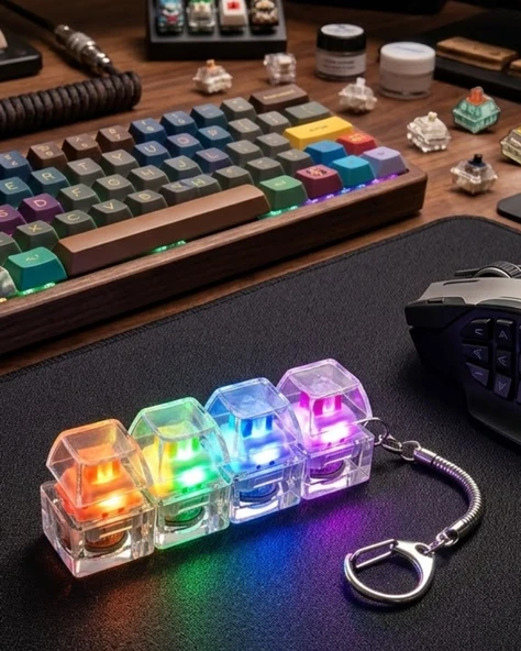 Işıklı Mekanik Tuş Anahtarlık Klik Sesli Stres Oyuncağı Fidget ürün görseli 1