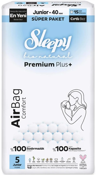 Sleepy Bio Natural Premium Plus Airbag Comfort Bebek Bezi 5 Beden 40 Adet ürün görseli 1