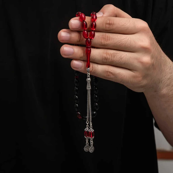 Gümüş Püskül Sıkma Kehribar Tesbih - Resim 2