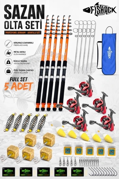 Profesyonel 5’li Sazan Olta Takımı - 3.60MT- Kırılmaz Kamış Metal Kafa Makine ürün görseli 1