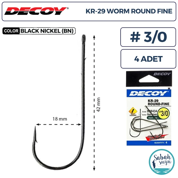 Decoy KR-29 Worm Round Fine Tırnaklı Delikli Olta İğnesi BN #3/0 (4 Adet) ürün görseli 1
