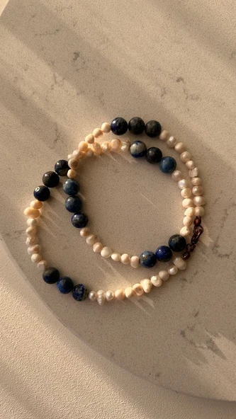 İnci lapis lazuli kolye - Resim 4