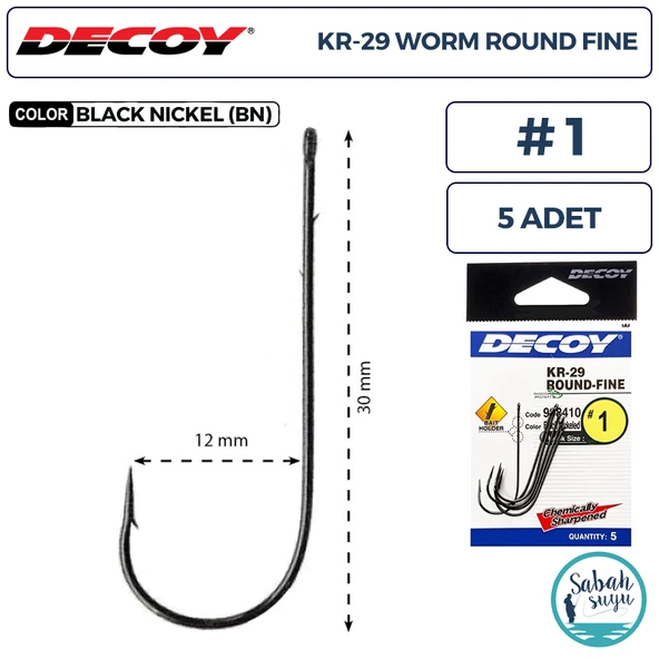 Decoy KR-29 Worm Round Fine Tırnaklı Delikli Olta İğnesi BN #1 (5 Adet) ürün görseli 1
