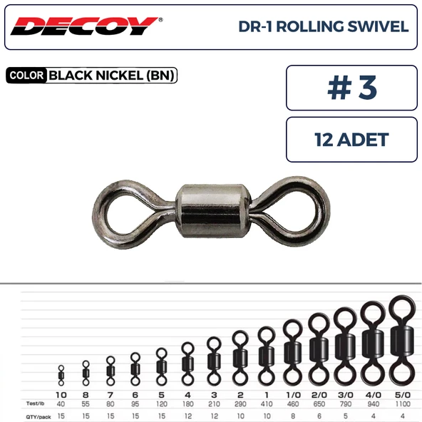 Decoy DR-1 Rolling Swivel Rulmanlı Fırdöndü #3 210lb (12 Adet) ürün görseli 1
