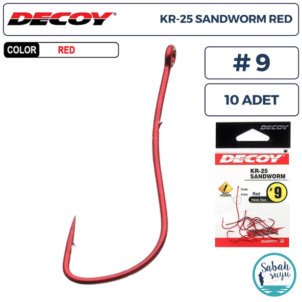 Decoy KR-25 Sandworm Tırnaklı Delikli Olta İğnesi Kırmızı #9 (10 Adet) ürün görseli 1
