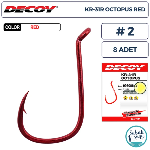 Decoy KR-31R Octopus Delikli Olta İğnesi Kırmızı #2 (8 Adet) ürün görseli 1