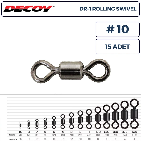Decoy DR-1 Rolling Swivel Rulmanlı Fırdöndü #10 40lb (15 Adet) ürün görseli 1
