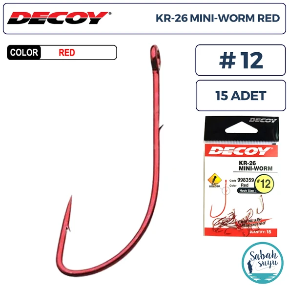 Decoy KR-26 Mini-Worm Tırnaklı Delikli Olta İğnesi Kırmızı #12 (15 Adet) ürün görseli 1