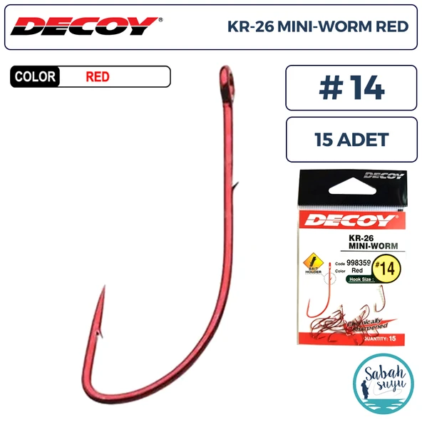 Decoy KR-26 Mini-Worm Tırnaklı Delikli Olta İğnesi Kırmızı #14 (15 Adet) ürün görseli 1