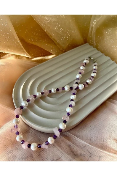İnci-pembe Kuvars-ametist Kolye - Resim 2