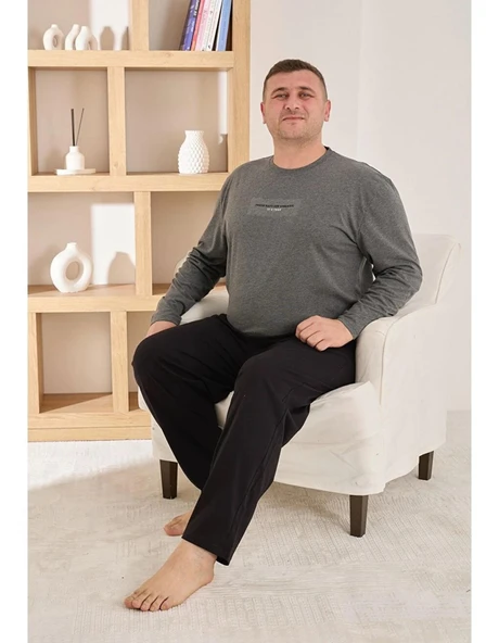 Pijamoni Erkek Battal Bisiklet Yaka Penye Uzun Kol  Pijama Takımı 6700/3 - 1 Adet  Antrasit 3XL ürün görseli 1
