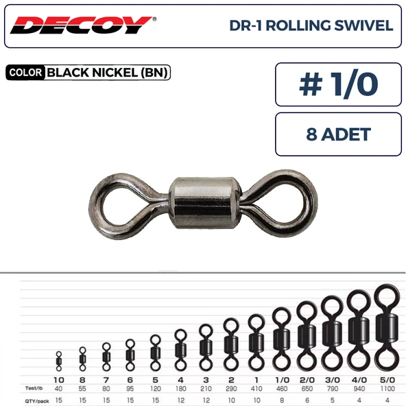 Decoy DR-1 Rolling Swivel Rulmanlı Fırdöndü #1/0 460lb (8 Adet) ürün görseli 1