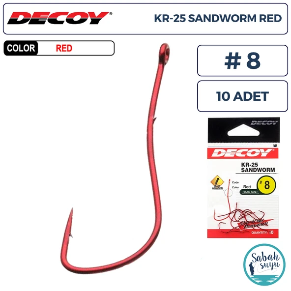 Decoy KR-25 Sandworm Tırnaklı Delikli Olta İğnesi Kırmızı #8 (10 Adet) ürün görseli 1