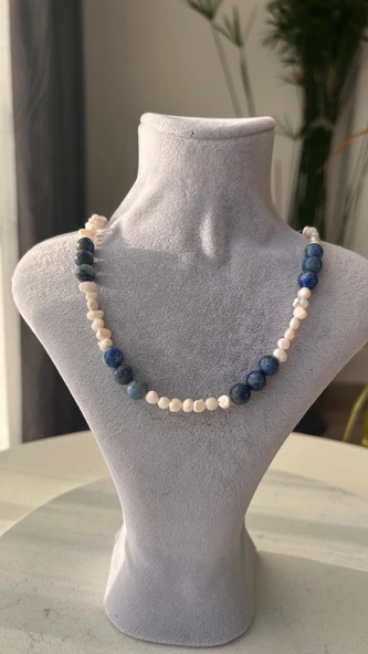 İnci lapis lazuli kolye - Resim 3