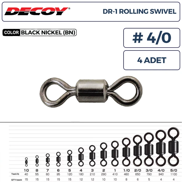 Decoy DR-1 Rolling Swivel Rulmanlı Fırdöndü #4/0 940lb (4 Adet) ürün görseli 1
