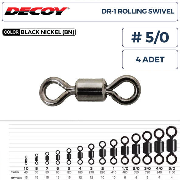 Decoy DR-1 Rolling Swivel Rulmanlı Fırdöndü #5/0 1100lb (4 Adet) ürün görseli 1