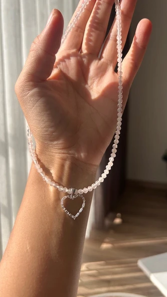 Pembe kuvars 925 ayar kolye - Resim 2