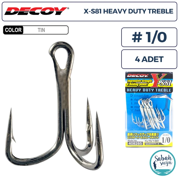 Decoy Y-S81 Heavy Duty Treble Üçlü İğne TIN #1/0 (4 Adet) ürün görseli 1