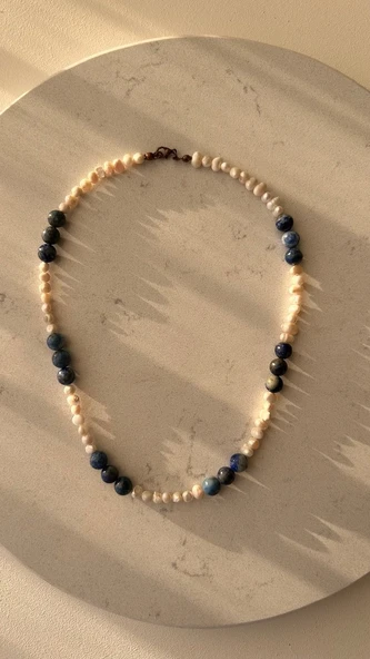 İnci lapis lazuli kolye - Resim 2