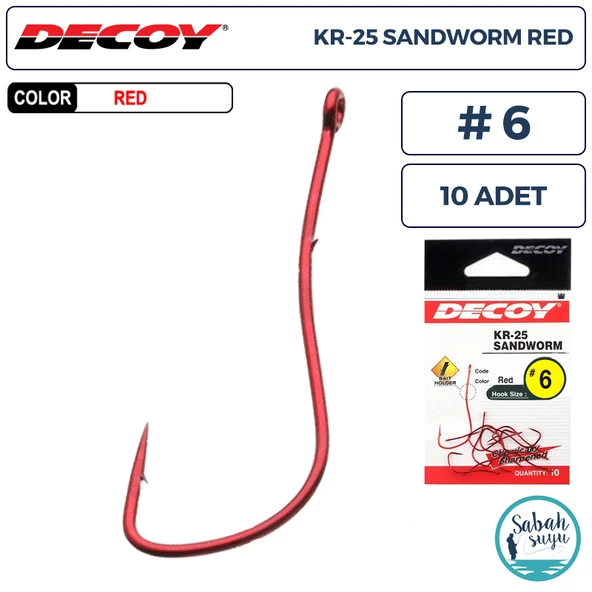 Decoy KR-25 Sandworm Tırnaklı Delikli Olta İğnesi Kırmızı #6 (10 Adet) ürün görseli 1