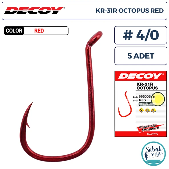 Decoy KR-31R Octopus Delikli Olta İğnesi Kırmızı #4/0 (5 Adet) ürün görseli 1