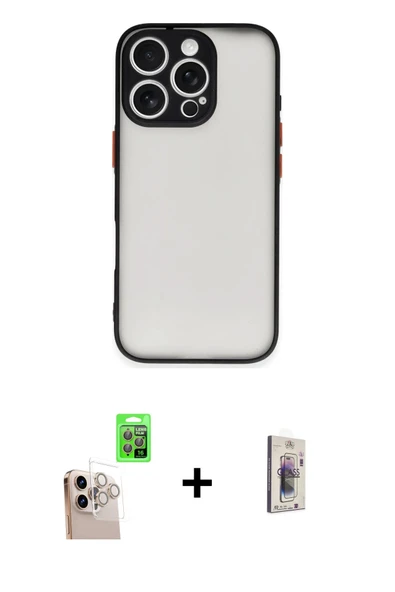 MARSİLYAN™- iPhone 16 Pro Max Kılıf Ahenk Çizgi Serisi - Siyah Bilvis 3D Cam Ekran Koruyucu + Raze Metal Kamera Lens - N ürün görseli 1